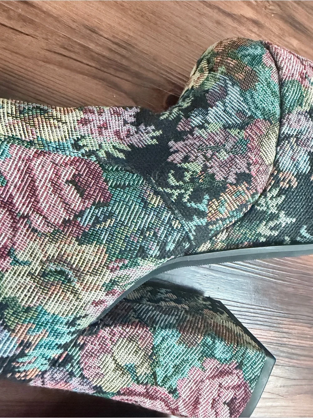 Dolls Kill Floral Tapestry Over-the-Knee Platform Boots - Black/Pink/Green